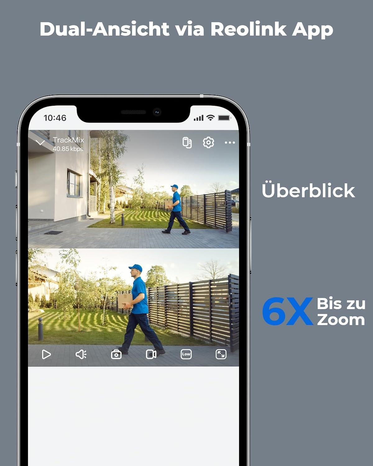 Reolink 4K 8MP Wi-Fi 6 PTZ Überwachungskamera Aussen mit Dual-Objektiv, Auto-Tracking, Smarte Personen-/Fahrzeug-/Tiererkennung, 6X Hybrid-Zoom, Farbnachtsicht, 2-Wege-Audio, TrackMix WiFi