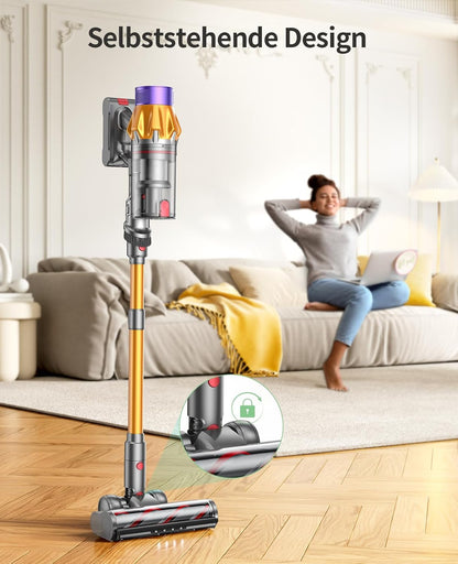 SunSare Akku Staubsauger 550W/45000Pa/60Min, Staubsauger Kabellos mit Smart Display und Ladestation, Leichter Antiverwicklung Akkusauger, Super Leise akkustaubsauger für Hartböden Teppiche Tierhaare