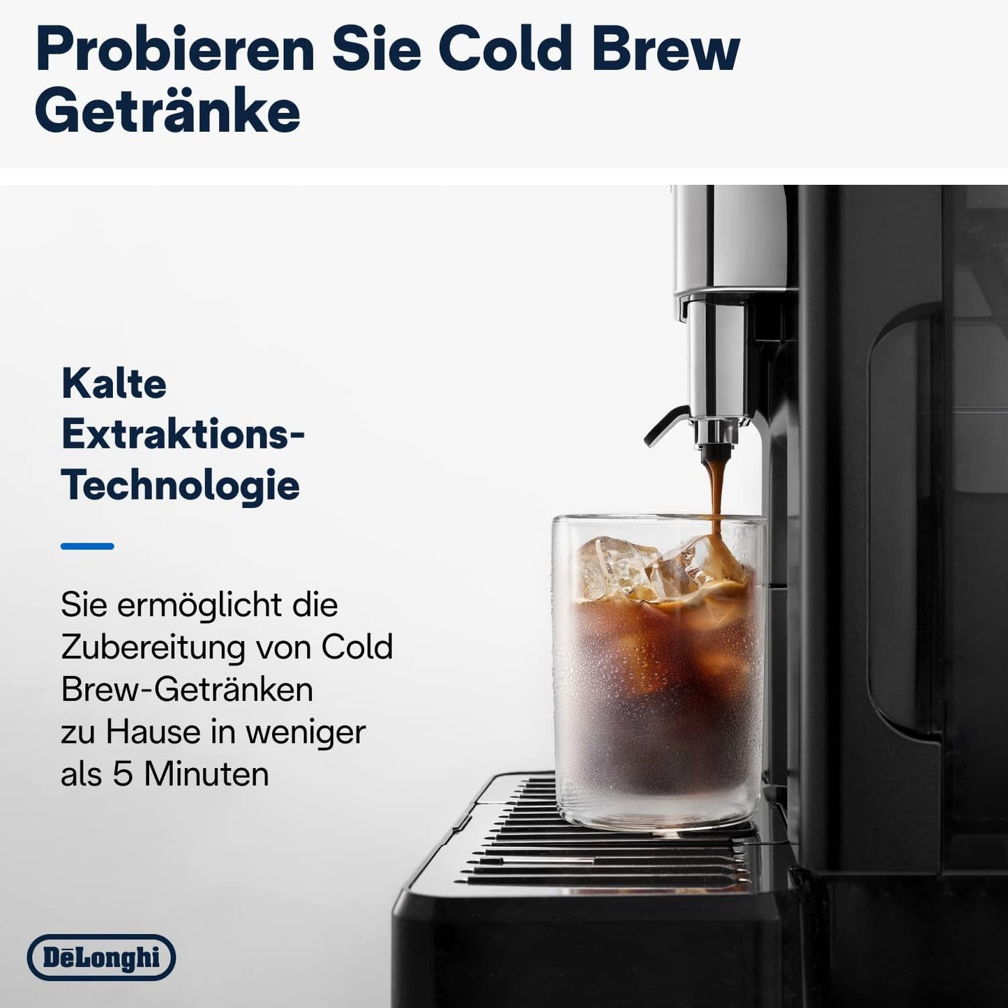 De'Longhi Eletta Explore Cold Brew ECAM452.67.G Kaffeevollautomat mit LatteCrema Milchsystem, Heiße & Kalte Getränke auf Knopfdruck, 3,5 Zoll TFT Touchscreen Farbdisplay, inkl. Kaffeekanne, Dunkelgrau