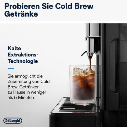 De'Longhi Eletta Explore Cold Brew ECAM452.67.G Kaffeevollautomat mit LatteCrema Milchsystem, Heiße & Kalte Getränke auf Knopfdruck, 3,5 Zoll TFT Touchscreen Farbdisplay, inkl. Kaffeekanne, Dunkelgrau