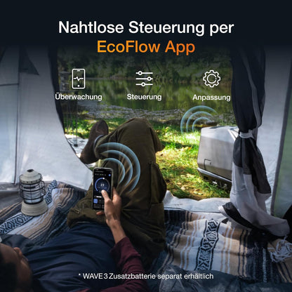 ECOFLOW WAVE 3 Tragbare Klimaanlage, 1800 W/6100 BTU Kühlen, 2000 W/6800 BTU Heizen, 1000 W Schnellladen (75 Min.), 8 Std. Akkulaufzeit, App-Steuerung, Mobile Klimaanlage für Camping, Wohnmobile, SUVs