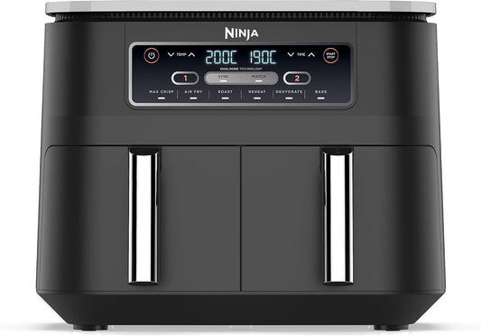 Ninja Foodi Dual Zone Digitale Heißluftfritteuse, 7,6L Airfryer, 2 Fächer, Antihaftbeschichtung, spülmaschinenfeste Körbe, 6-in-1, 4-6 Portionen, Schwarz AF300EU