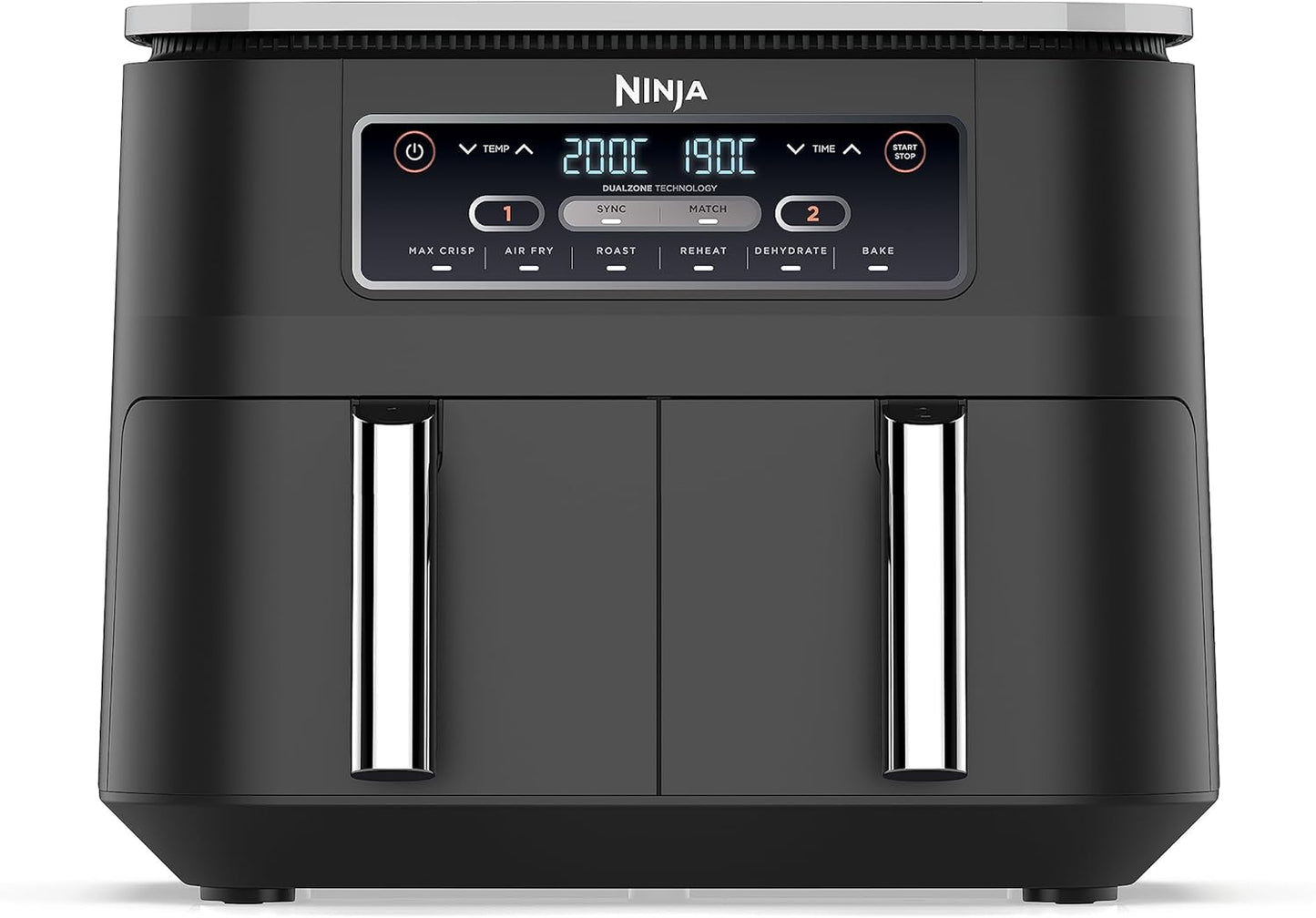Ninja Foodi Dual Zone Digitale Heißluftfritteuse, 7,6L Airfryer, 2 Fächer, Antihaftbeschichtung, spülmaschinenfeste Körbe, 6-in-1, 4-6 Portionen, Schwarz AF300EU