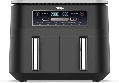 Ninja Foodi Dual Zone Digitale Heißluftfritteuse, 7,6L Airfryer, 2 Fächer, Antihaftbeschichtung, spülmaschinenfeste Körbe, 6-in-1, 4-6 Portionen, Schwarz AF300EU