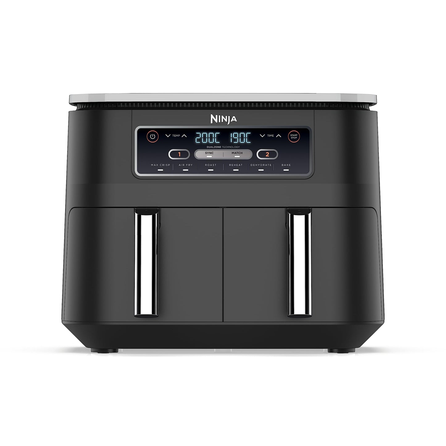 Ninja Foodi MAX Dual Zone Digitale Heißluftfritteuse, 9,5L Airfryer, 2 Fächer, Antihaftbeschichtung, spülmaschinenfeste Körbe, 6-in-1, 8 Portionen, Schwarz AF400EU