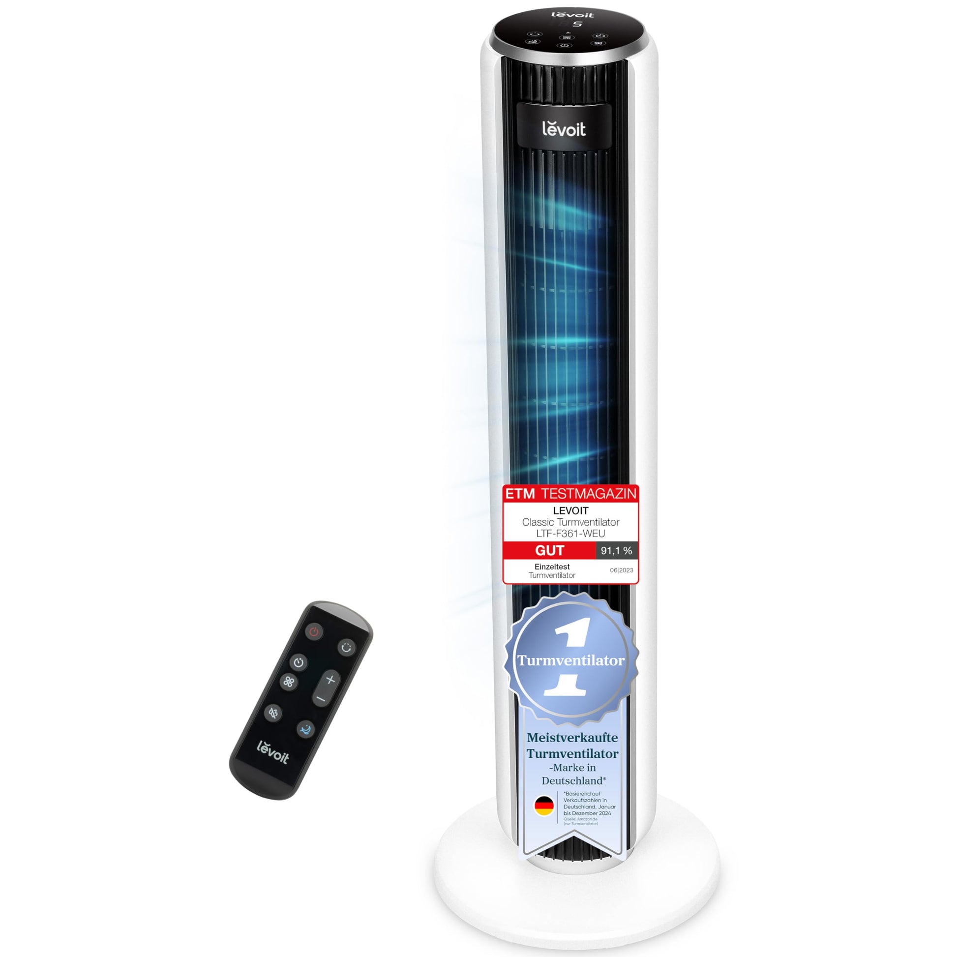 Levoit - Ventilator Leise - Turmventilator mit Kühlung - Tower Fan mit Fernbedienung - Oszillierender Säulenventilator mit Fortschrittlichem Schlafmodu - 5 Geschwindigkeiten 4 Modi 12Std Timer - Grau