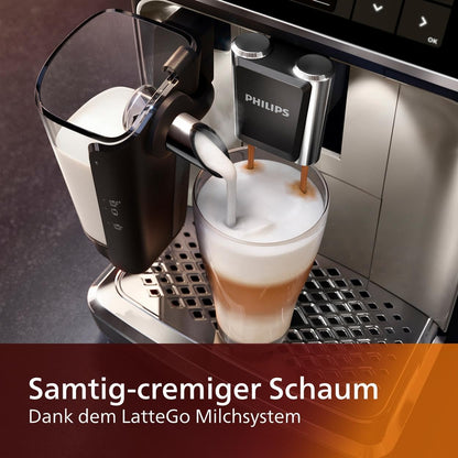 Philips Serie 5400 Kaffeevollautomat – LatteGo Milchsystem, 12 Kaffeespezialitäten, Intuitives Display, 4 Benutzerprofile, Chrom (EP5447/90)