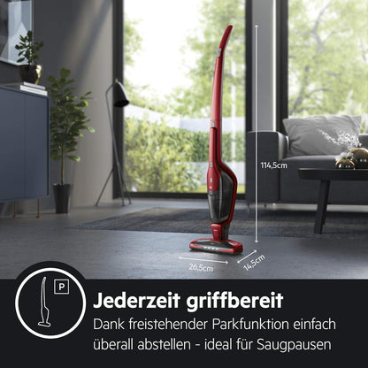 AEG Ergorapido 2in1 Akku Staubsauger, Beutellos, inkl. Tierhaardüse, bis zu 45 Min. Laufzeit, Freistehend, 180° Drehgelenk, Bürstenreinigungsfunktion, LED-Frontlichter, Rot, CX7-2-45AN