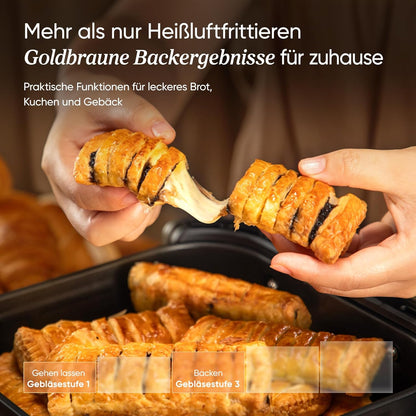 Cosori Turboblaze Airfryer Heißluftfritteuse, 9-in-1 Air Fryer XXL 6L, leiser DC Motor mit 5 Geschwindigkeitsstufen, Grillen, Backen, Gären, Dehydrieren, Tiefkühlen, 87 Rezepte, 64% energiesparend