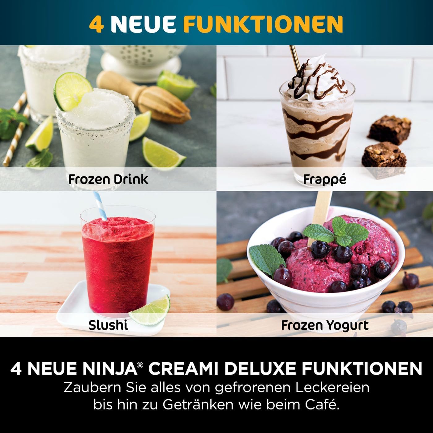 Ninja CREAMi Deluxe Eis-und Eisgetränkmaschine mit 3 Bechern, 10 Funktionen, macht Eiscreme, Gelato, Sorbet, Frozen Yoghurt, Milchshakes, Slushi & mehr, 2-in-1 Geschmacksoption, Silber, NC501EU