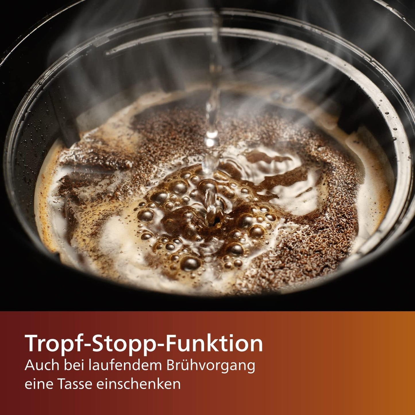 Philips Café Gaia Filterkaffeemaschine – Edelstahl-Thermoskanne, Tropf-Stopp, Intensives Aroma, Automatische Abschaltung, 1.300 ml, Schwarz (HD7546/20)