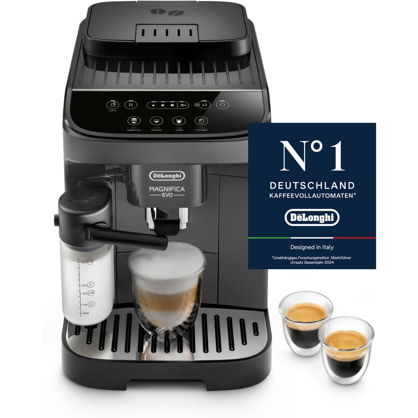 De'Longhi Magnifica Evo ECAM 292.81.B Kaffeevollautomat mit LatteCrema Milchsystem, 7 Direktwahltasten für Cappuccino, Espresso und weitere Kaffeespezialitäten, 2-Tassen-Funktion, Schwarz