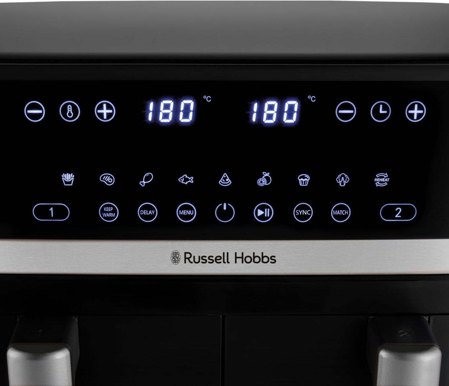 Russell Hobbs Heißluftfritteuse 2 Kammern 9L Rapid AirFryer [2 Fächer je 4,5l, sehr leiser Betrieb, 9 Programme] SatisFry Fritteuse (spülmaschinenfest, Match & Synchronisierungsfunktion) 27681-56