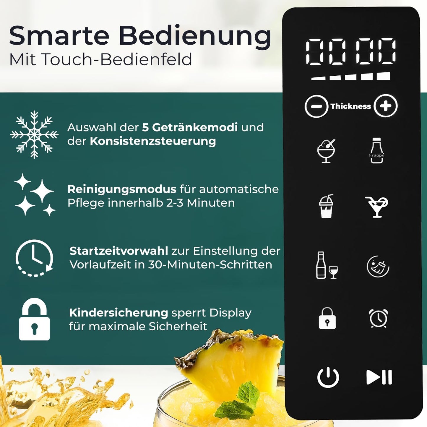 KLAMER Slush Maschine, mit 5 smarten Programmen: Slushie, Cocktail, Milchshake, Frappé, Wein, Automatische Reinigung, 2L Fassungsvolumen, Turbo Freeze, kein Eis erforderlich, mit digitalem Rezeptbuch