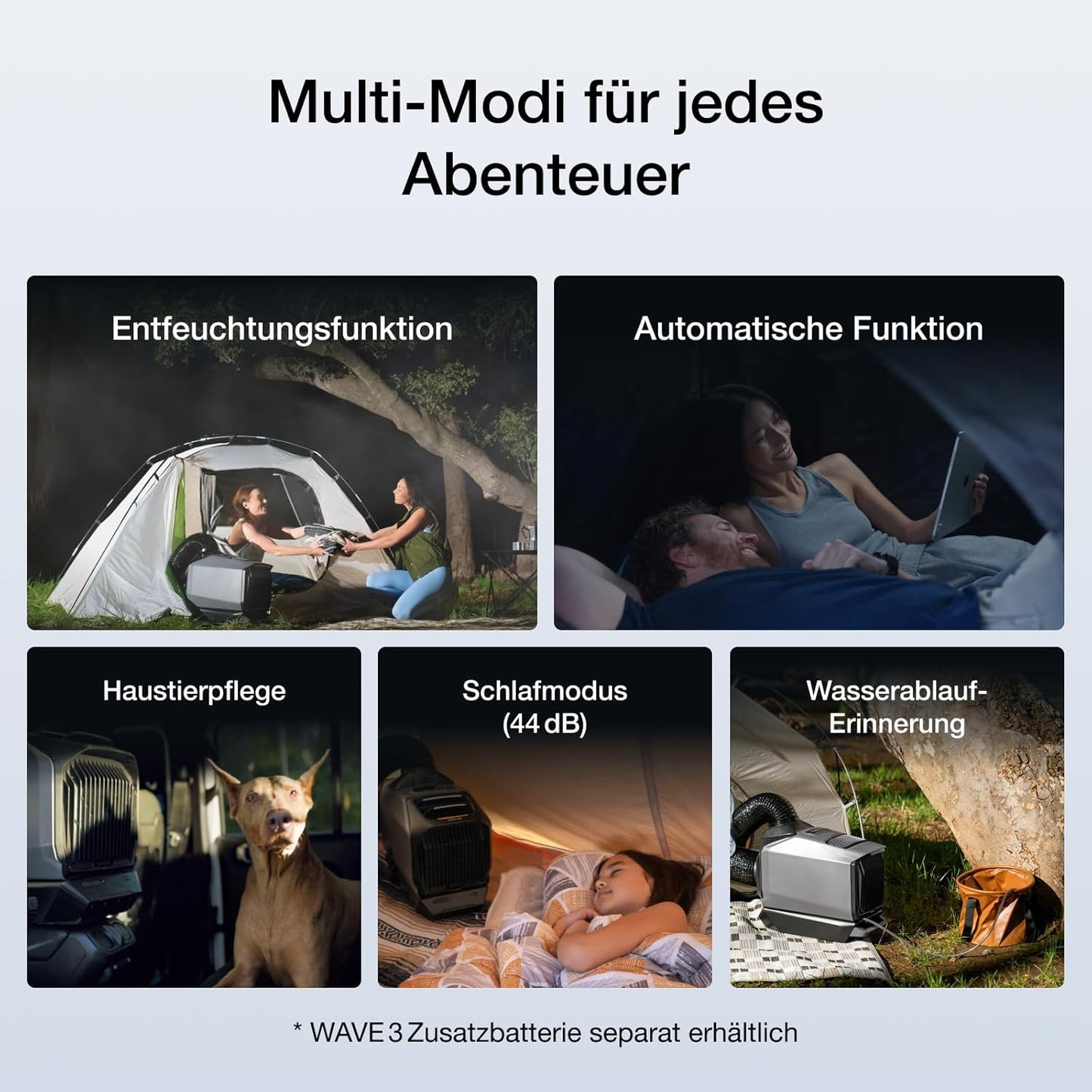 ECOFLOW WAVE 3 Tragbare Klimaanlage, 1800 W/6100 BTU Kühlen, 2000 W/6800 BTU Heizen, 1000 W Schnellladen (75 Min.), 8 Std. Akkulaufzeit, App-Steuerung, Mobile Klimaanlage für Camping, Wohnmobile, SUVs