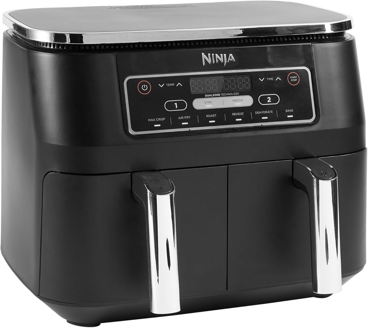 Ninja Foodi Dual Zone Digitale Heißluftfritteuse, 7,6L Airfryer, 2 Fächer, Antihaftbeschichtung, spülmaschinenfeste Körbe, 6-in-1, 4-6 Portionen, Schwarz AF300EU