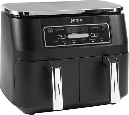 Ninja Foodi Dual Zone Digitale Heißluftfritteuse, 7,6L Airfryer, 2 Fächer, Antihaftbeschichtung, spülmaschinenfeste Körbe, 6-in-1, 4-6 Portionen, Schwarz AF300EU