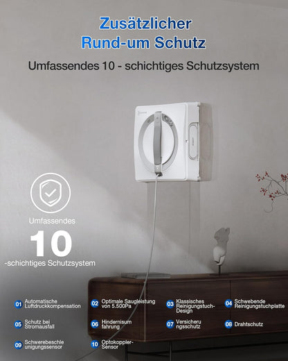 ECOVACS WINBOT W2 PRO Fensterputzroboter, 3-Düsen-Wassersprüher, 10-Stufen-Schutzsystem, Win-SLAM 4.0 Pfadplanung, Steady-Climbing-System, Kanten-Erkennung, App-Steuerung, Weiß
