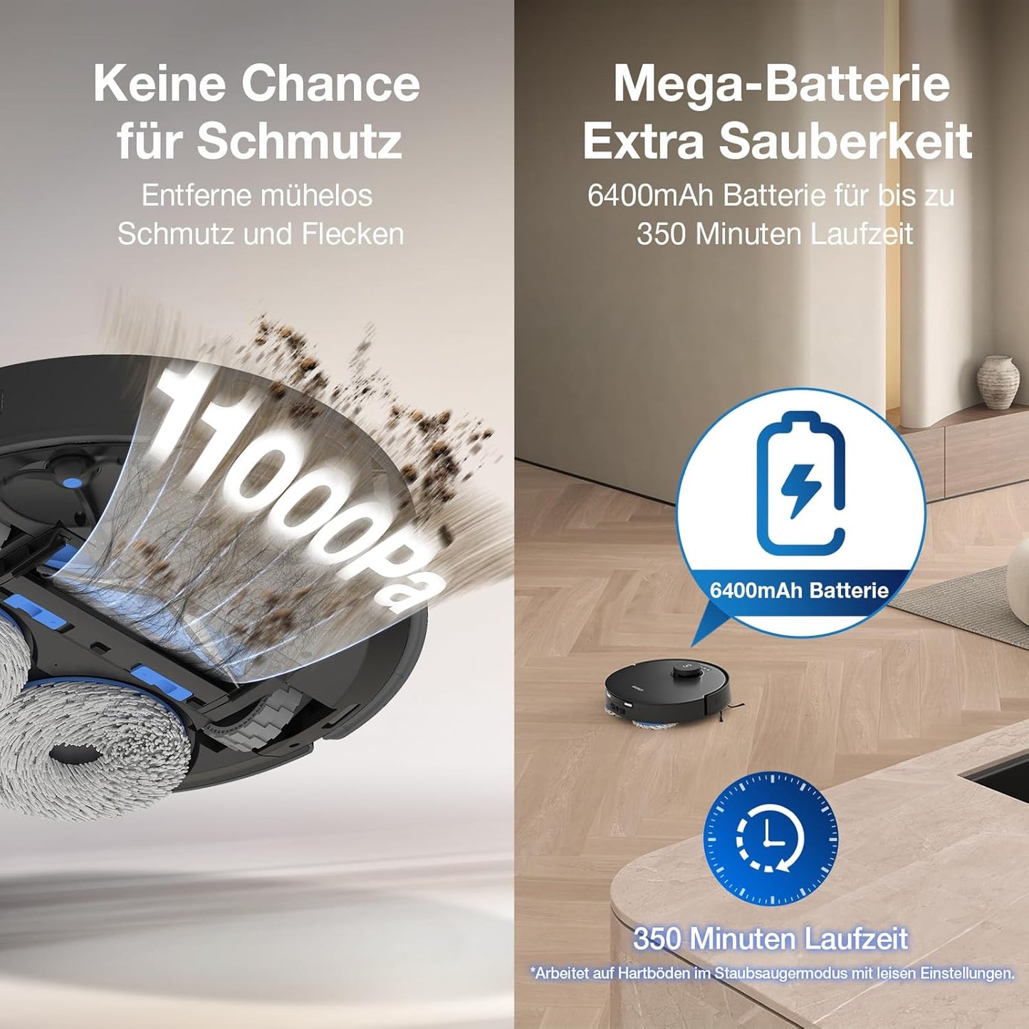 ECOVACS DEEBOT T30S PRO Saugroboter mit Wischfunktion, 11.000 Pa, ZeroTangle Technologie, 70°C heißes Wasser Wischen beim Waschen, TruEdge™ Kantenwischen, 6.400mAh Batterie, AI-Hindernisvermeidung