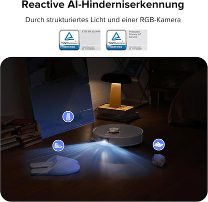 roborock Qrevo Curv Saugroboter mit Wischfunktion&Hebarem Wischmopp, Dual Anti-Tangle-System, AdaptiLift™ Chassis, 18.500Pa, 75℃ Heißwasser-Moppwäsche, Intelligente Schmutzerkennung&Sprachassistent