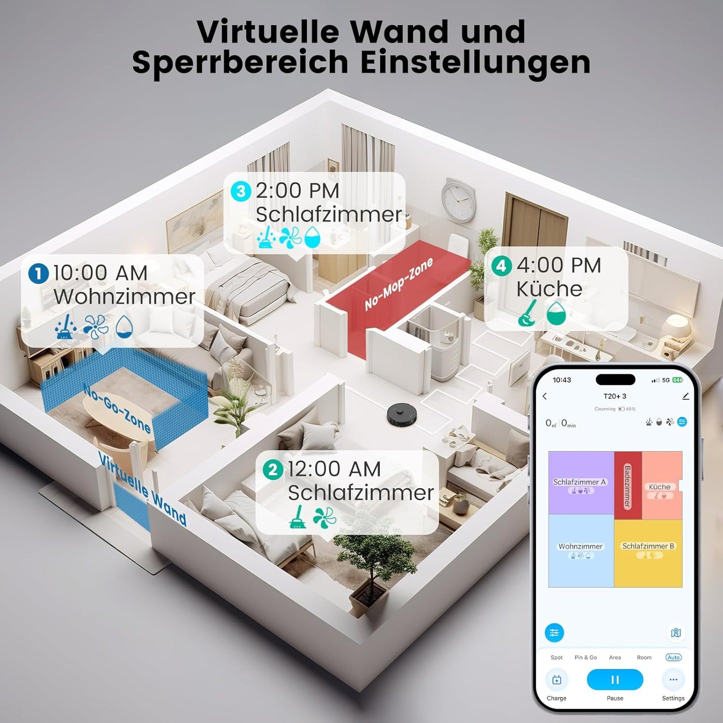 AIRROBO T20+ Saugroboter mit Wischfunktion, 3.5L Staubsauger Roboter mit Absaugstation, 180Min Laufzeit, LiDAR Navigation, Starke Saugkraft ideal für Teppich und Tierhaare, APP Steuerung