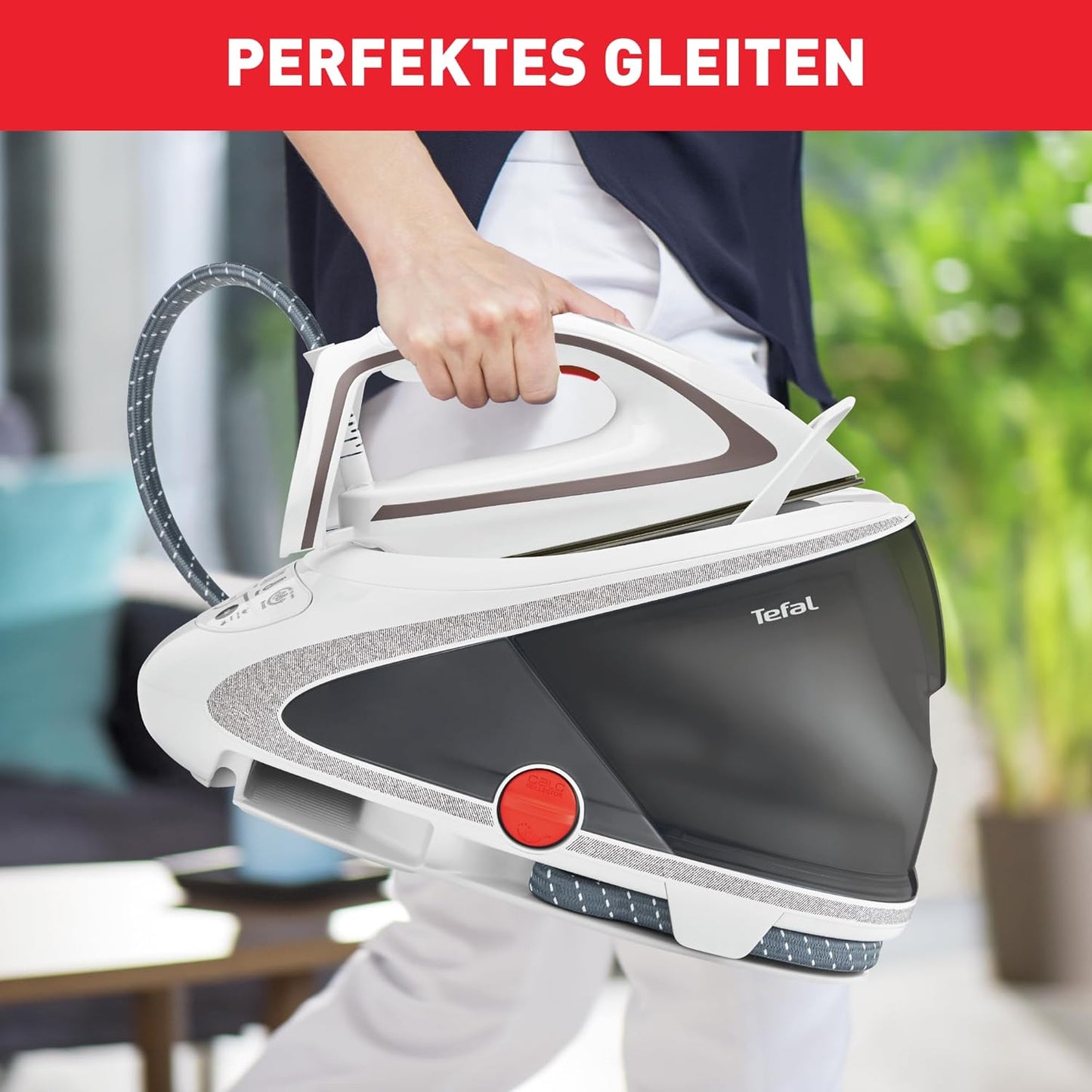 Tefal Dampfbügelstation Pro Express Ultimate, 7,7 Bar, 155 g/Min. Kontinuierlicher Dampf, 500 g/Min. Extra-Dampfstoß, 2600 Watt, Kalk-Kollektor, Bügeleisen Dampfstation, weiß/grau, GV9567