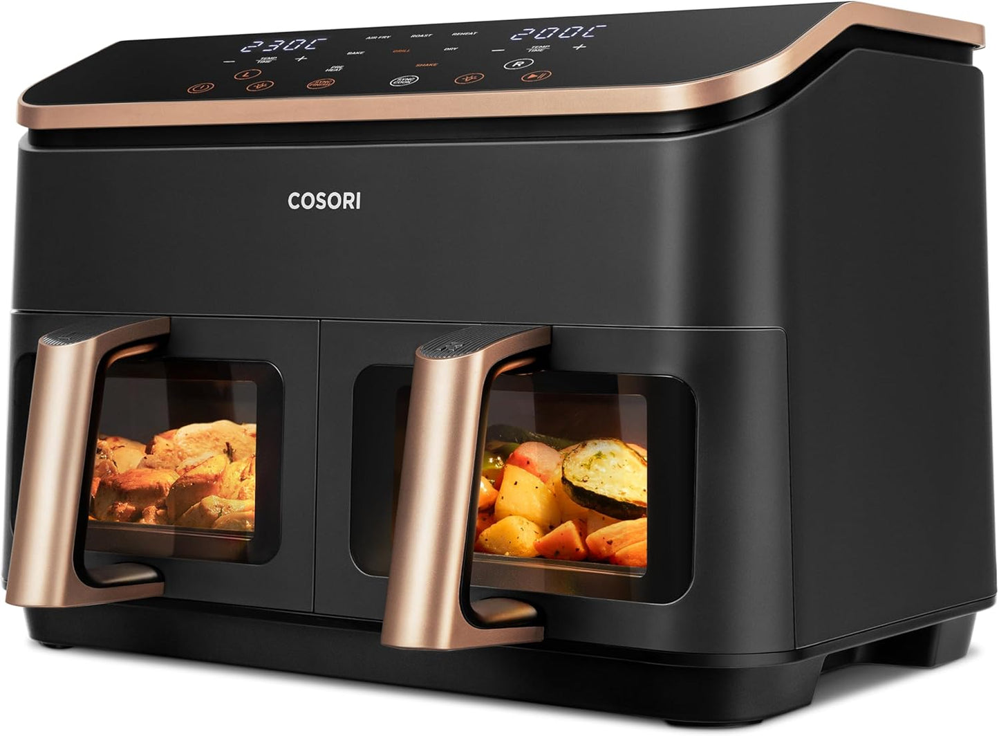 COSORI Heißluftfritteuse 2 Kammern, Airfryer Testsieger der Stiftung Warentest, 6-in-1 Dual Zone Air fryer 8,5 L, Heissluftfritteuse Doppelkammer mit Sichtfenster, energiesparend