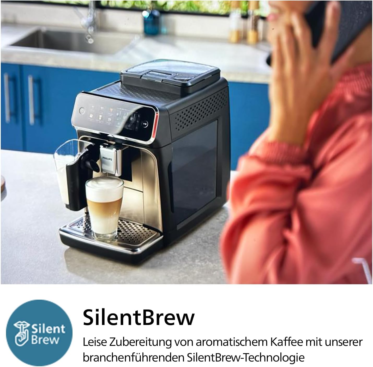 Philips 3300 Series Kaffeevollautomat - 6 Getränke, Modernes Farb-Touchscreen-Display, LatteGo-Milchsystem, SilentBrew, 100% Keramikmahlwerk, AquaClean Filter. Schwarzchrom (EP3347/90)