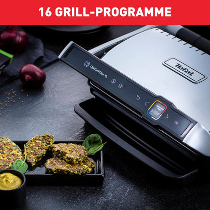 Tefal OptiGrill Elite XL Kontaktgrill, 16 Programme, Digitales Display mit Garstufenanzeige, abnehmbare XL-Platten, Grillboost-Funktion, intuitive Bedienung, Elektrogrill, Edelstahl, GC760D12