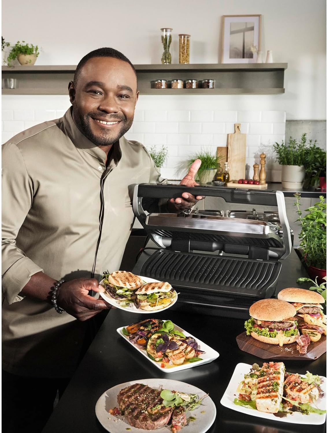Tefal OptiGrill Elite XL Kontaktgrill, 16 Programme, Digitales Display mit Garstufenanzeige, abnehmbare XL-Platten, Grillboost-Funktion, intuitive Bedienung, Elektrogrill, Edelstahl, GC760D12