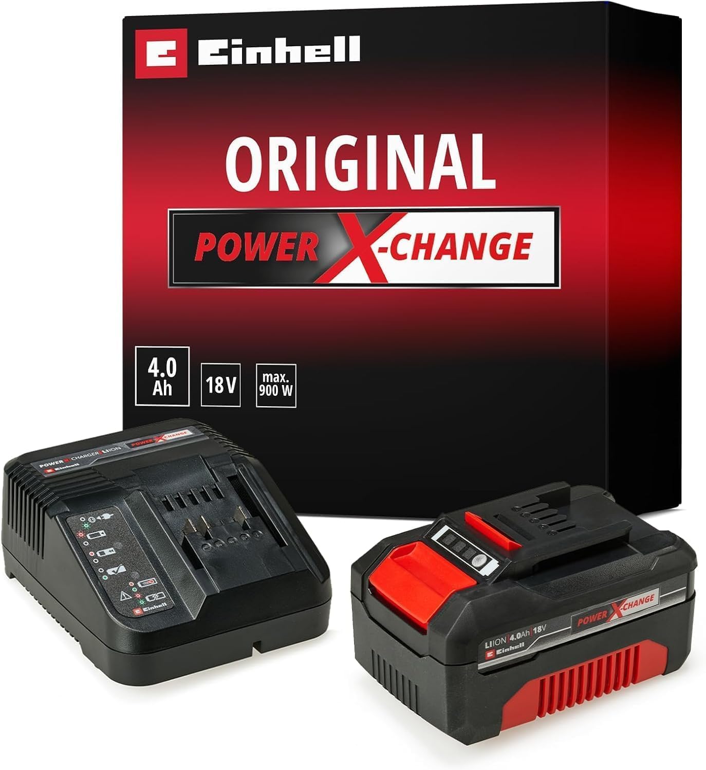 Original Einhell Starter Kit 4,0 Ah Akku und Ladegerät Power X-Change (Li-Ion, 18 V, 75 min Ladezeit, passend für alle Power X-Change Geräte) 1er Pack