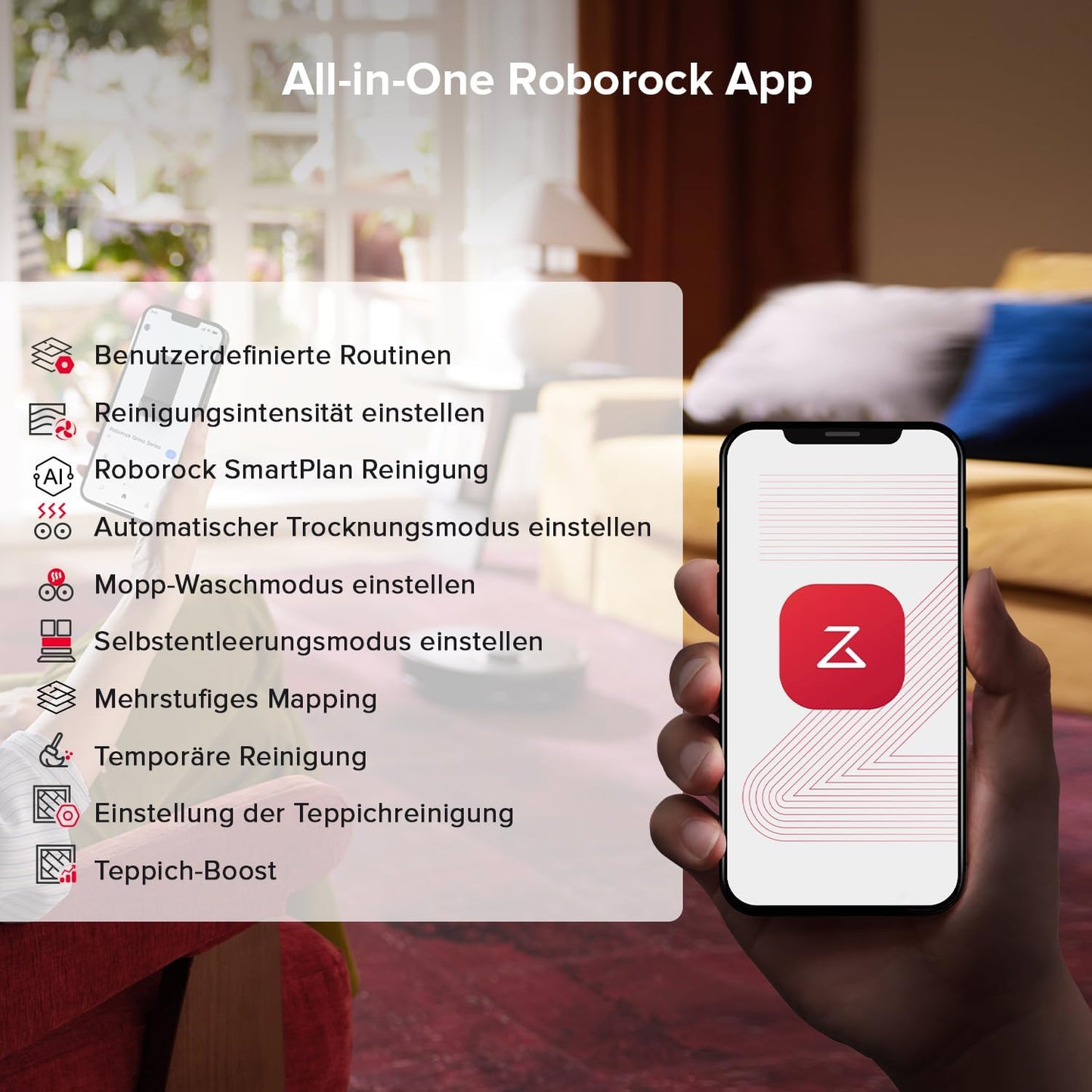 roborock Qrevo S5V Saugroboter mit Wischfunktion&Hebarem Wischmopp, 12.000Pa Saugkraft, Zero-Tangle System, Warmlufttrocknung, Intelligente Hindernisvermeidung, Multifunktions-Dockingstation (Schwarz)