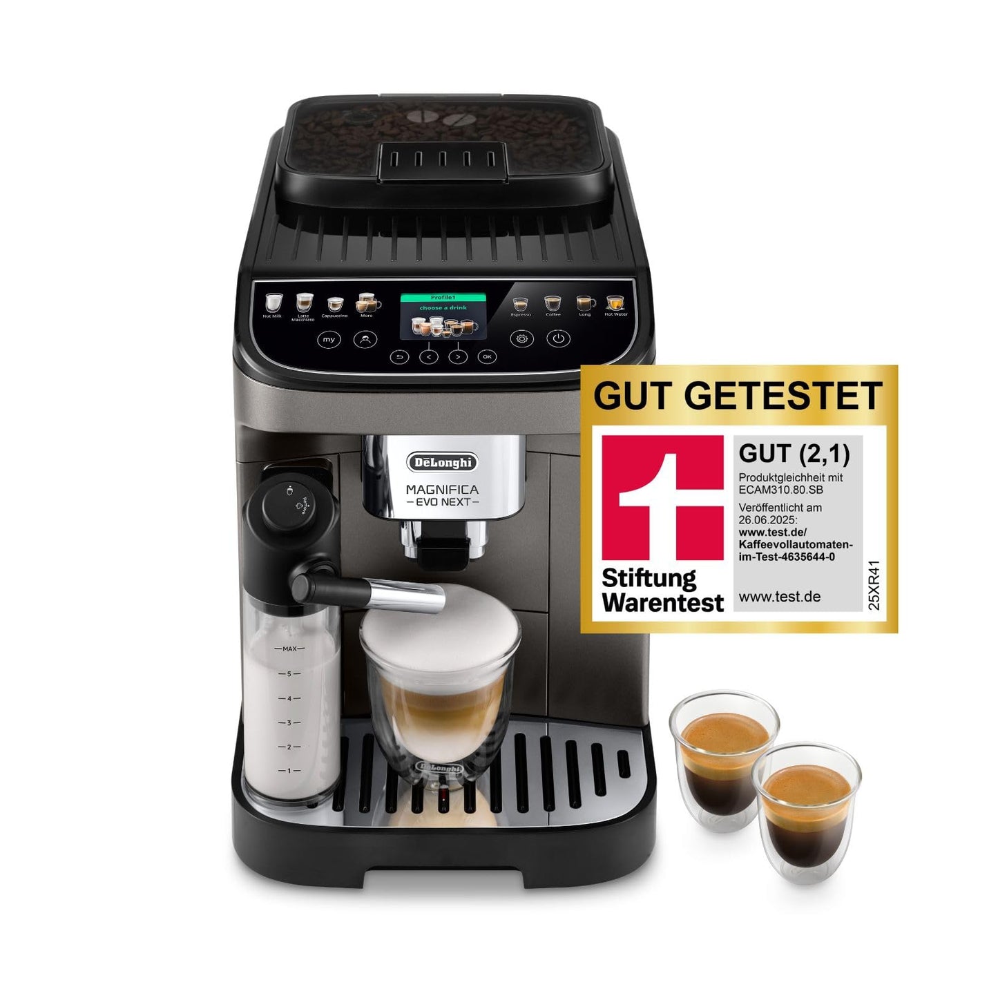 De'Longhi Magnifica Evo ECAM 292.81.B Kaffeevollautomat mit LatteCrema Milchsystem, 7 Direktwahltasten für Cappuccino, Espresso und weitere Kaffeespezialitäten, 2-Tassen-Funktion, Schwarz