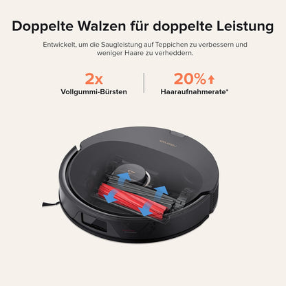roborock Q8 Max+ Saugroboter mit Absaugstation, DuoRoller-Bürste, 5500Pa Saugkraft, 2,5L Staubbeutel, 350mL Wassertank, Wischroboter PreciSense-LiDAR-Navigation (Schwarz)
