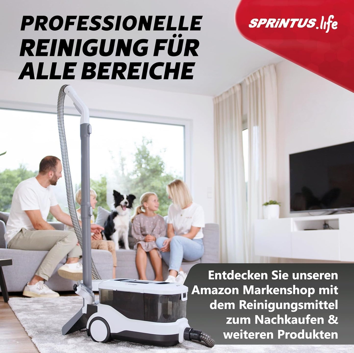 SPRiNTUS Nasssauger Polsterreiniger Gerät SPOTTY mit 170mbar Saugleistung für gründliche Reinigung von Teppich, Polster, Tierhaar, Auto & Hartboden I Hygienischer Teppichreiniger Waschsauger [67db]