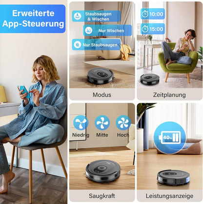 Tikom Saugroboter mit Wischfunktion 2 in 1, G8000 Max Staubsauger Roboter, 5000Pa Starke Saugkraft Roboterstaubsauger, Selbstaufladend, WLAN, 150Mins Max, Ideal für Tierhaare, Teppich, Hartboden