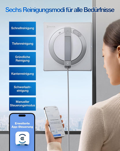 ECOVACS WINBOT W2 PRO Fensterputzroboter, 3-Düsen-Wassersprüher, 10-Stufen-Schutzsystem, Win-SLAM 4.0 Pfadplanung, Steady-Climbing-System, Kanten-Erkennung, App-Steuerung, Weiß