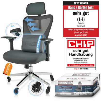 CLOUVOU CleverSeat Bürostuhl Ergonomisch [TESTSIEGER] Schreibtischstuhl 100% individuell einstellbar | Büro Stuhl & Gaming Stuhl | Computerstuhl Home Office Chair Ergonomic | Drehstuhl 150 kg