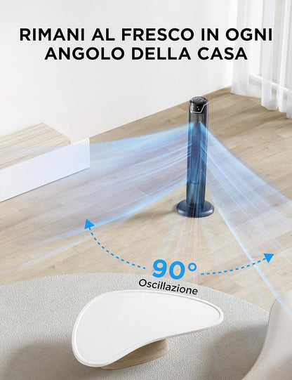 Midea FZ10-17JR Turmventilator Leise mit Fernbedienung 92CM, mobiler Lüfter,Ventilator Säulenventilator,7 Stunden Timer,3 Modi,3 Geschwindigkeiten,45W Standventilator,Schwarz