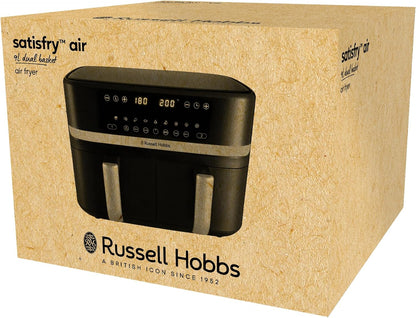 Russell Hobbs Heißluftfritteuse 2 Kammern 9L Rapid AirFryer [2 Fächer je 4,5l, sehr leiser Betrieb, 9 Programme] SatisFry Fritteuse (spülmaschinenfest, Match & Synchronisierungsfunktion) 27681-56