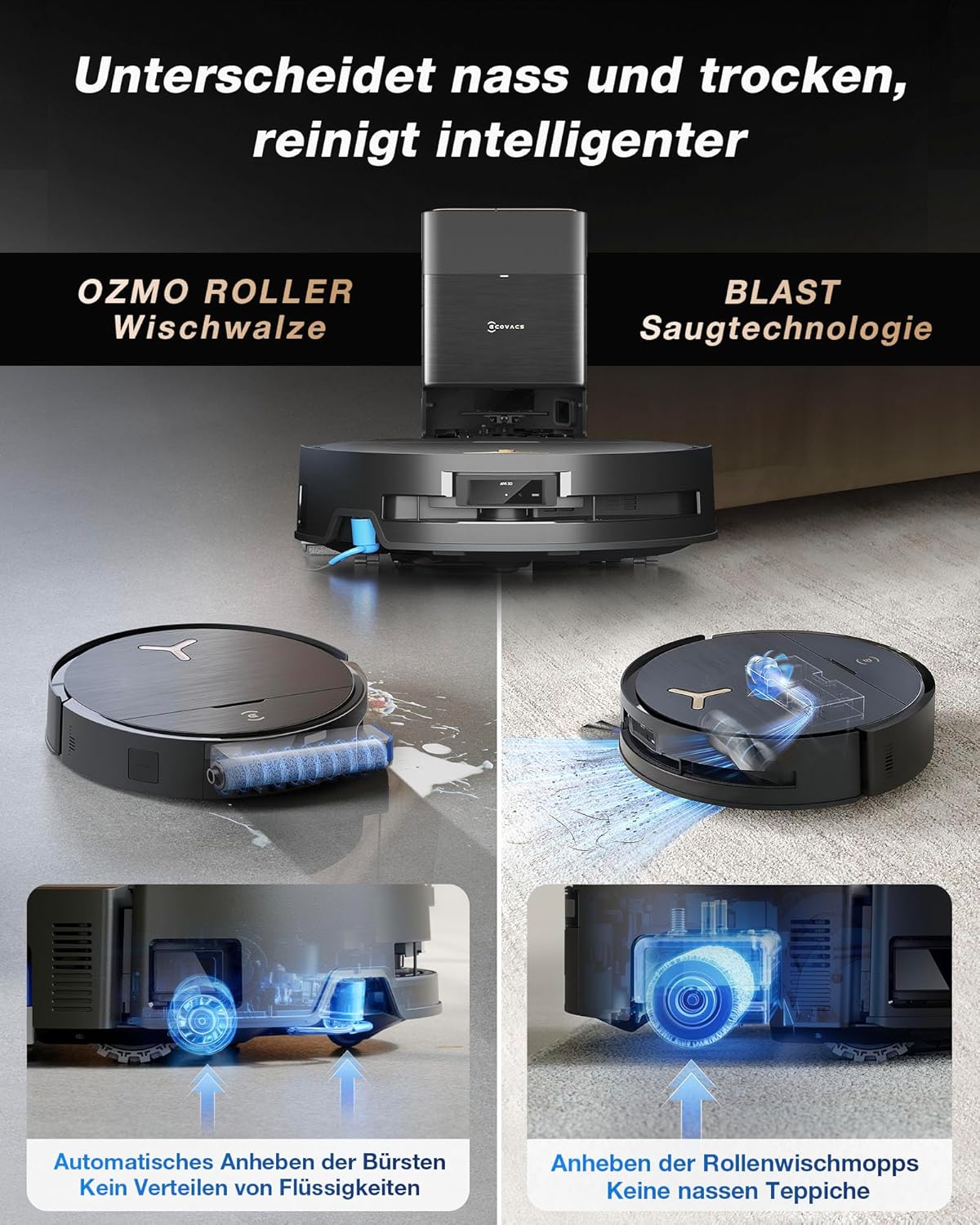 ECOVACS DEEBOT X9 PRO Omni Saugroboter mit Wischfunktion, 16.600 Pa, OZMO Roller, ZeroTangle 3.0,TruEdge 2.0, Heißwasser-Moppwäsche, Heißlufttrocknung, All-in-One Omni Station, YIKO-GPT