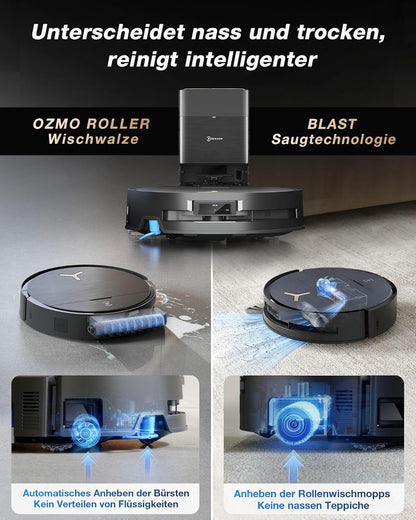 ECOVACS DEEBOT X9 PRO Omni Saugroboter mit Wischfunktion, 16.600 Pa, OZMO Roller, ZeroTangle 3.0,TruEdge 2.0, Heißwasser-Moppwäsche, Heißlufttrocknung, All-in-One Omni Station, YIKO-GPT