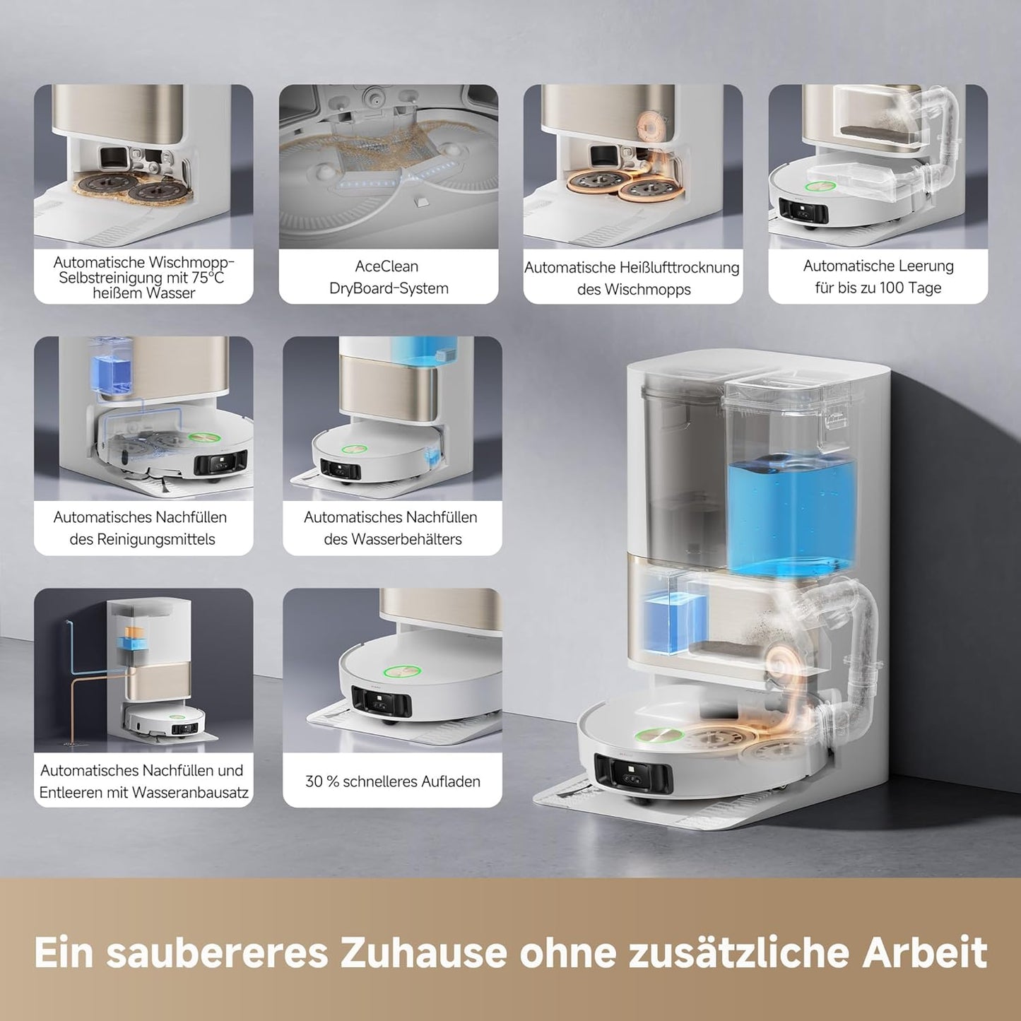 dreame L50 Pro Ultra Saug- und Wischroboter mit automatischer Entleerung und selbstständiger Reinigung des Wischmopps, intelligenter Hindernisvermeidung und 360°-Navigation, 19.500 Pa Saugleistung