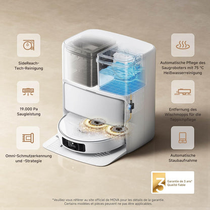 Mova P50 Pro Ultra Saugroboter mit Wischfunktion, 19.000 Pa Saugkraft, 75 ℃ Heißwasser-Moppwäsche, automatische Reinigung, automatische Entleerung, automatische Nachfüllung, Hindernisvermeidung