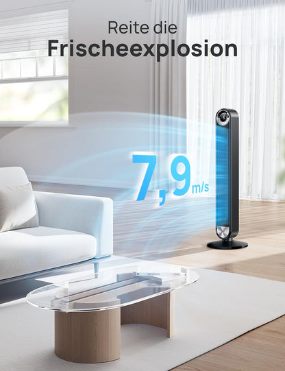 Dreo Smart Leiser Turmventilator mit Kühlung, 106cm WiFi Alexa Tower Fan, 90° oszillierender Ventilator, Fernbedienung 9-Geschwindigkeit 4 Modi 12 Std Timer Sprachsteuerung, Cruiser Pro T2S, Schwarz