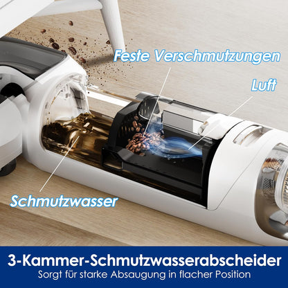 Tineco Floor One Stretch S6 Nass Trockensauger, 180°-Flachdesign Saugwischer 13cm Liegehöhe, 70°C 5min FlashDry Selbstreinigung, 3-Seitige Kantenreinigung 40min Laufzeit Reinigung unter tiefen Möbeln