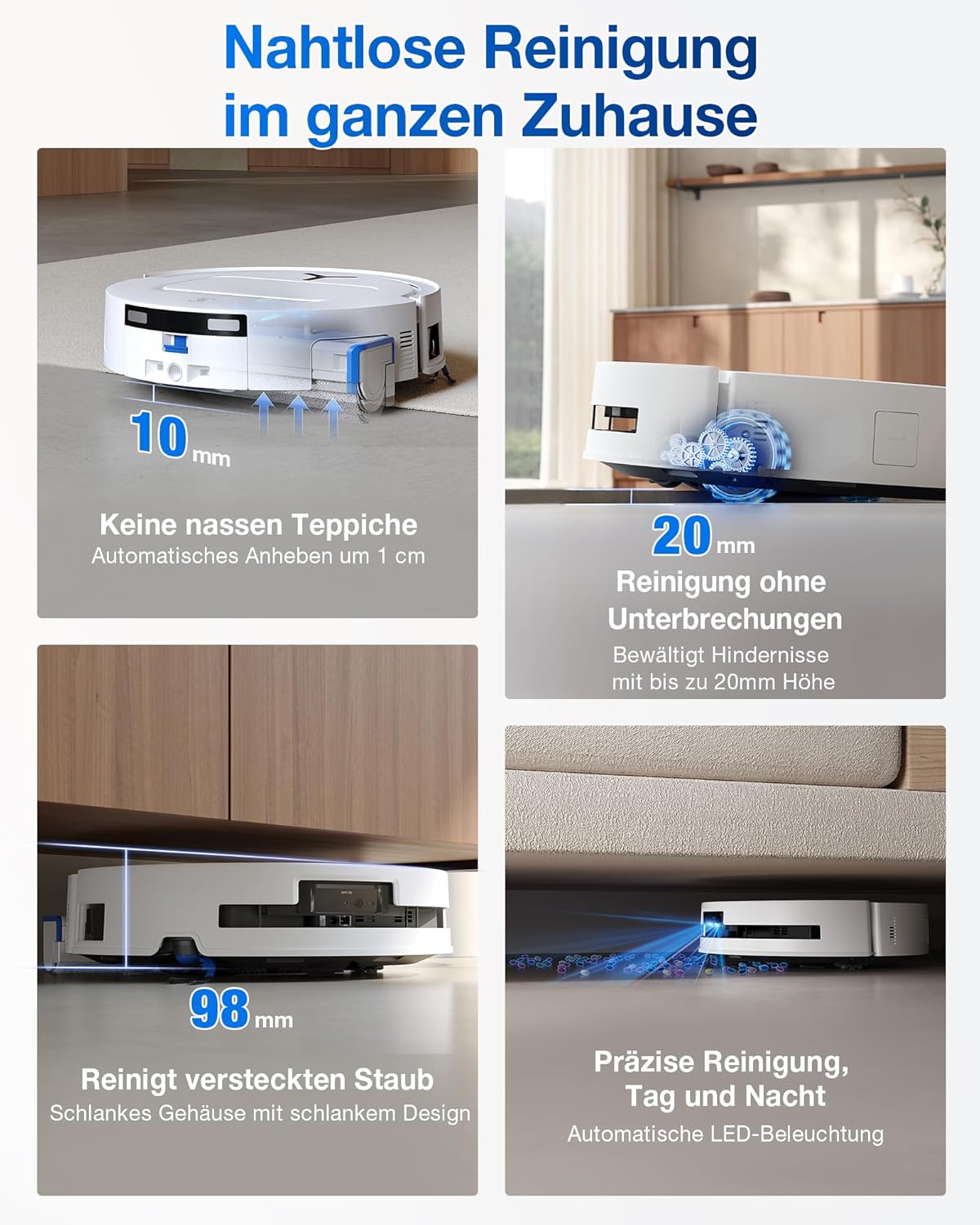 ECOVACS DEEBOT T80 OMNI Saugroboter mit Wischfunktion, 18.000 Pa, OZMO ROLLER Wischwalze mit kontinuierlicher Frischwasser-Selbstreinigung, ZeroTangle 3.0, Moppwäsche mit 40-75℃ heißem Wasser, Weiß