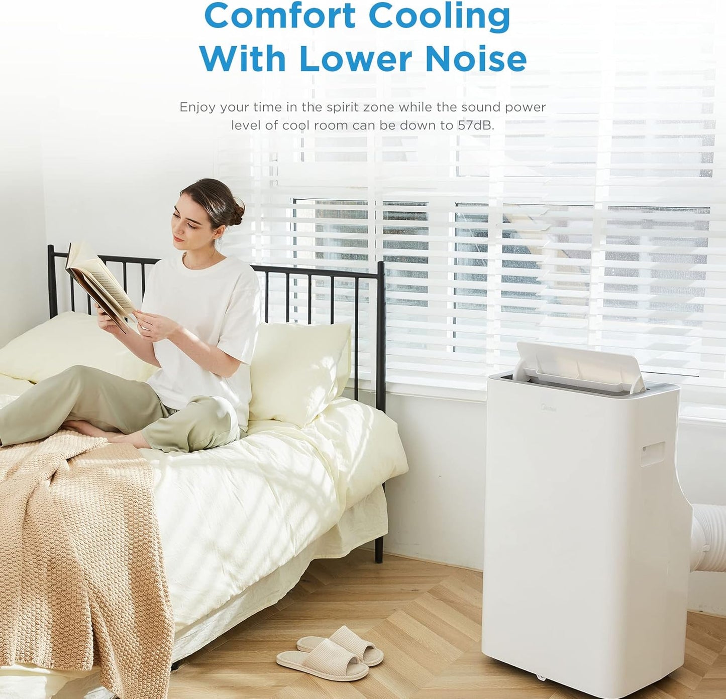 Midea Mobiles Klimagerät Silent Cool 26 Pro, 9000 BTU 2,6kW, Kühlen&Ventilieren&Entfeuchten, Raumgröße bis 88m³(33㎡), Mobile Klimaanlage mit Abluftschlauch, Weiß