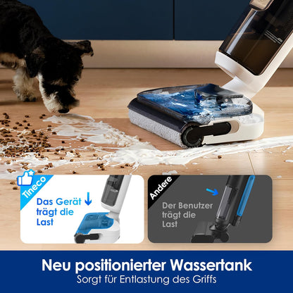 Tineco Floor One Stretch S6 Nass Trockensauger, 180°-Flachdesign Saugwischer 13cm Liegehöhe, 70°C 5min FlashDry Selbstreinigung, 3-Seitige Kantenreinigung 40min Laufzeit Reinigung unter tiefen Möbeln