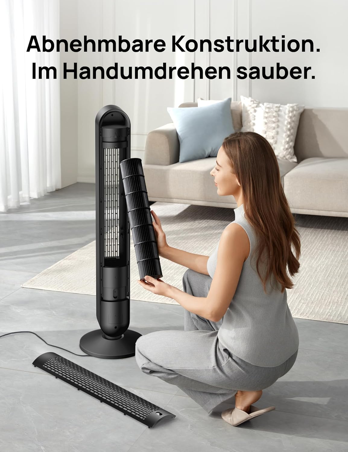 Dreo 20dB Turmventilator Leiser, 9M Windentfernung Ventilator mit Kühlung Fernbedienung, 6 Geschwindigkeitstufen 4 Modi, 90° Oszillierender Stand Ventilatoren für Schlafzimmer, Tower Fan mit 12H Timer